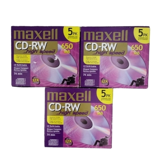 Maxwell Set Of 3, CD-RW High Speed Disc 650 MB 4X To 12X..NEW - Picture 2 of 3